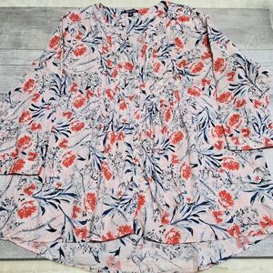 Plus Size 36W LS/Roll Up Tabs Tunic Floral Pleated Gathered Front Cottagecore
